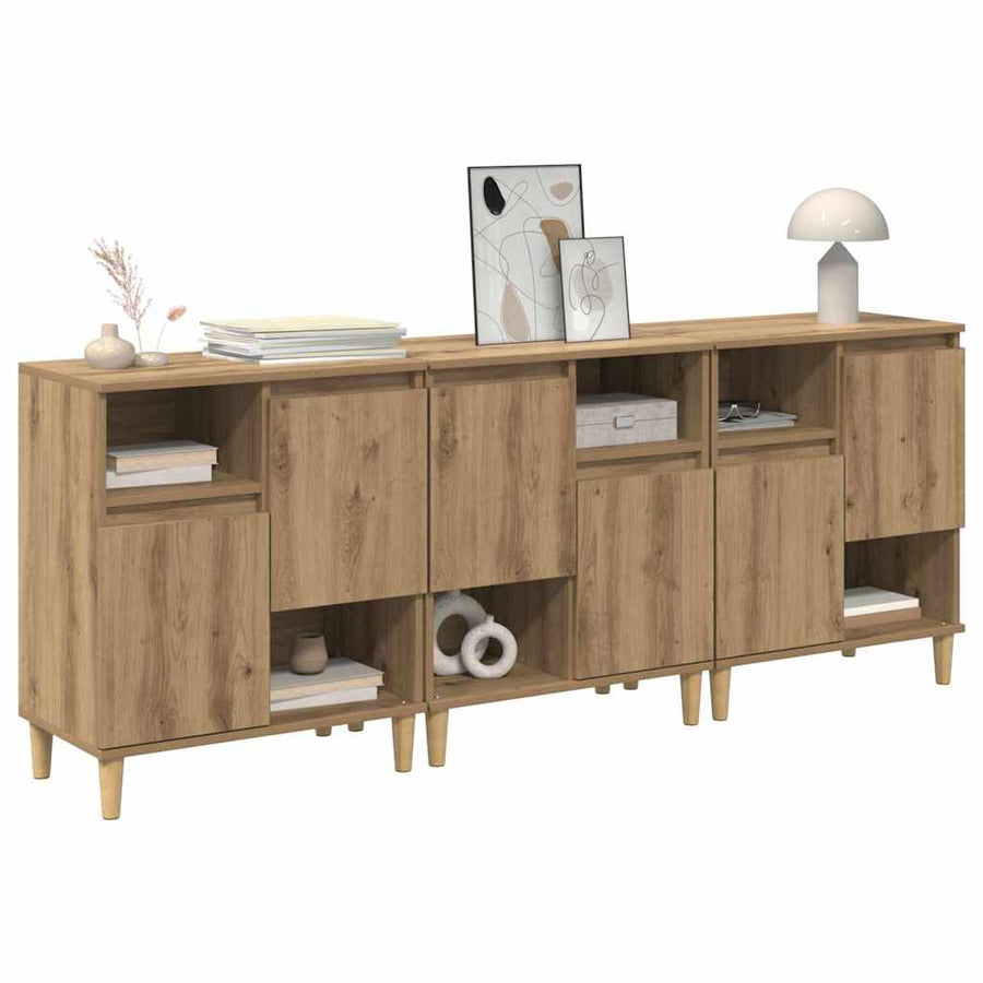 Dressoirs 3 pcs Artisan Eiken 60 x 35 x 70 cm Bewerkt hout