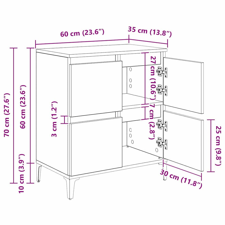 Dressoirs 2 pcs Artisan Eiken 60 x 35 x 70 cm Bewerkt hout