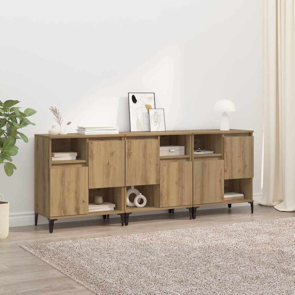 Dressoirs 3 pcs Artisan Eiken 60 x 35 x 70 cm Bewerkt hout