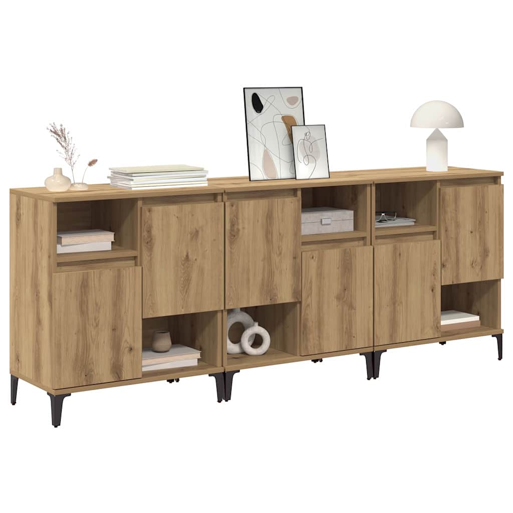 Dressoirs 3 pcs Artisan Eiken 60 x 35 x 70 cm Bewerkt hout