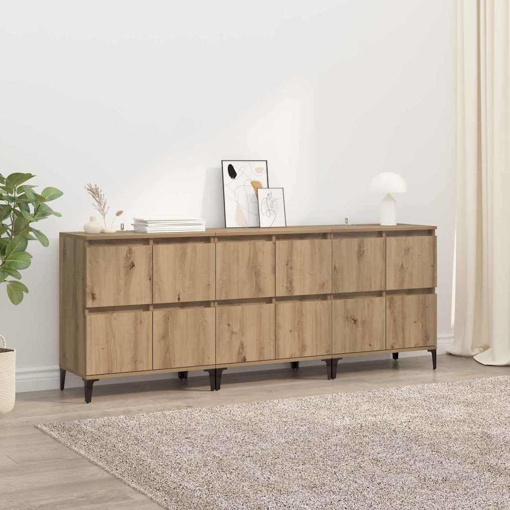 Dressoirs 3 pcs Artisan Eiken 60 x 35 x 70 cm Bewerkt hout