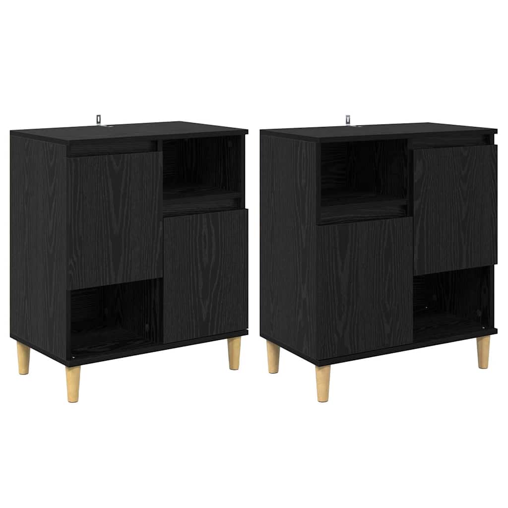 Dressoirs 2 pcs Zwart Eiken 60 x 35 x 70 cm Bewerkt hout
