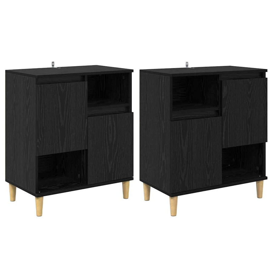 Dressoirs 2 pcs Zwart Eiken 60 x 35 x 70 cm Bewerkt hout