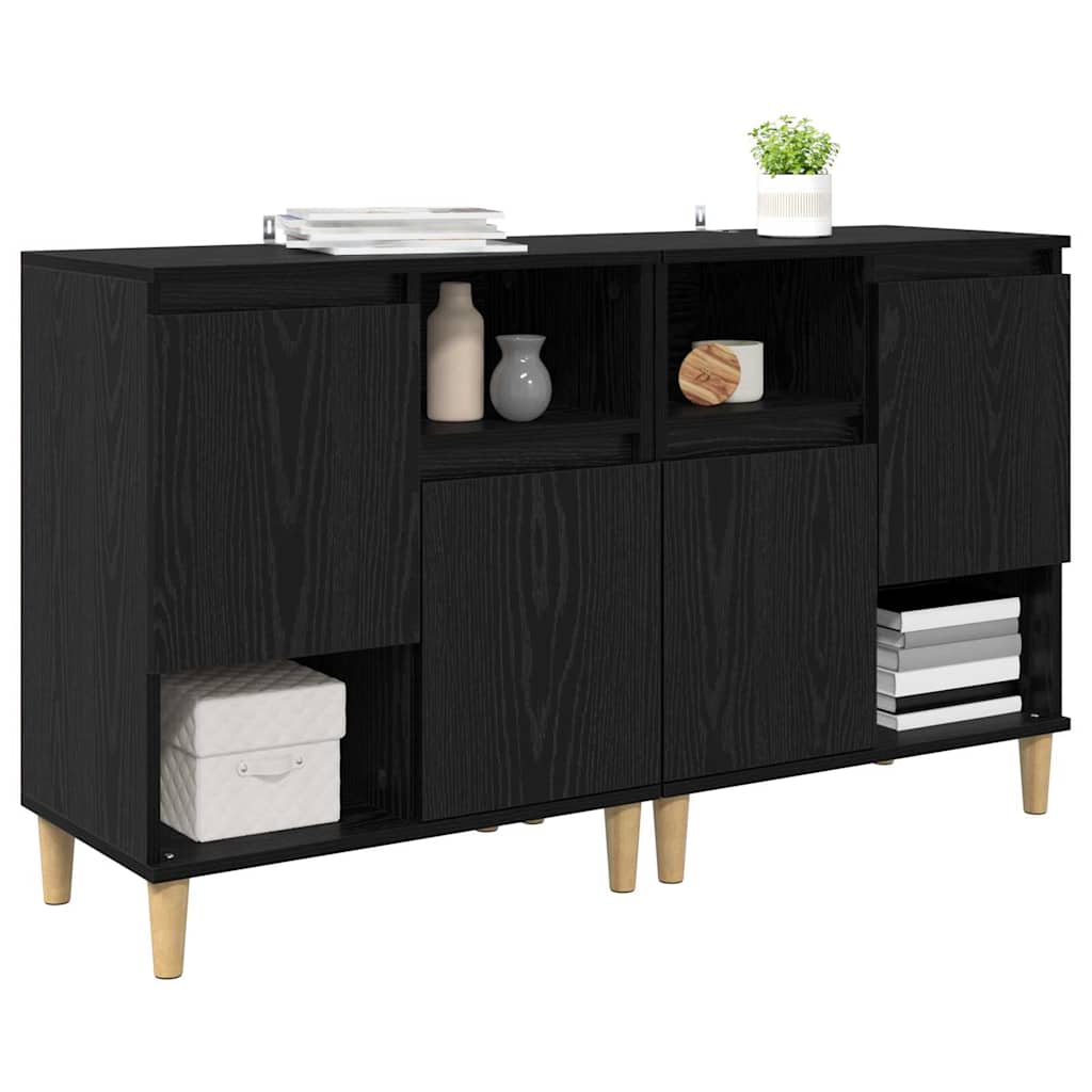 Dressoirs 2 pcs Zwart Eiken 60 x 35 x 70 cm Bewerkt hout