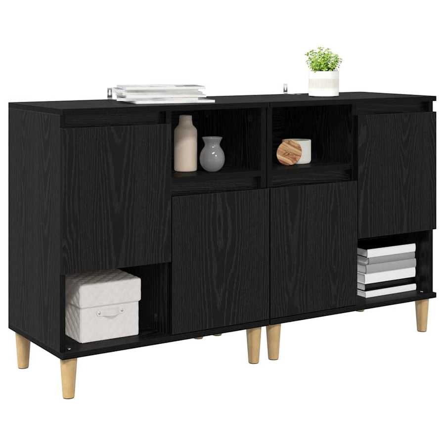 Dressoirs 2 pcs Zwart Eiken 60 x 35 x 70 cm Bewerkt hout