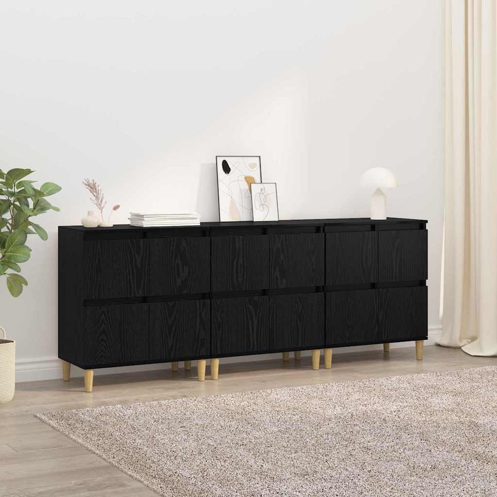 Dressoirs 3 pcs Zwart Eiken 60 x 35 x 70 cm Bewerkt hout