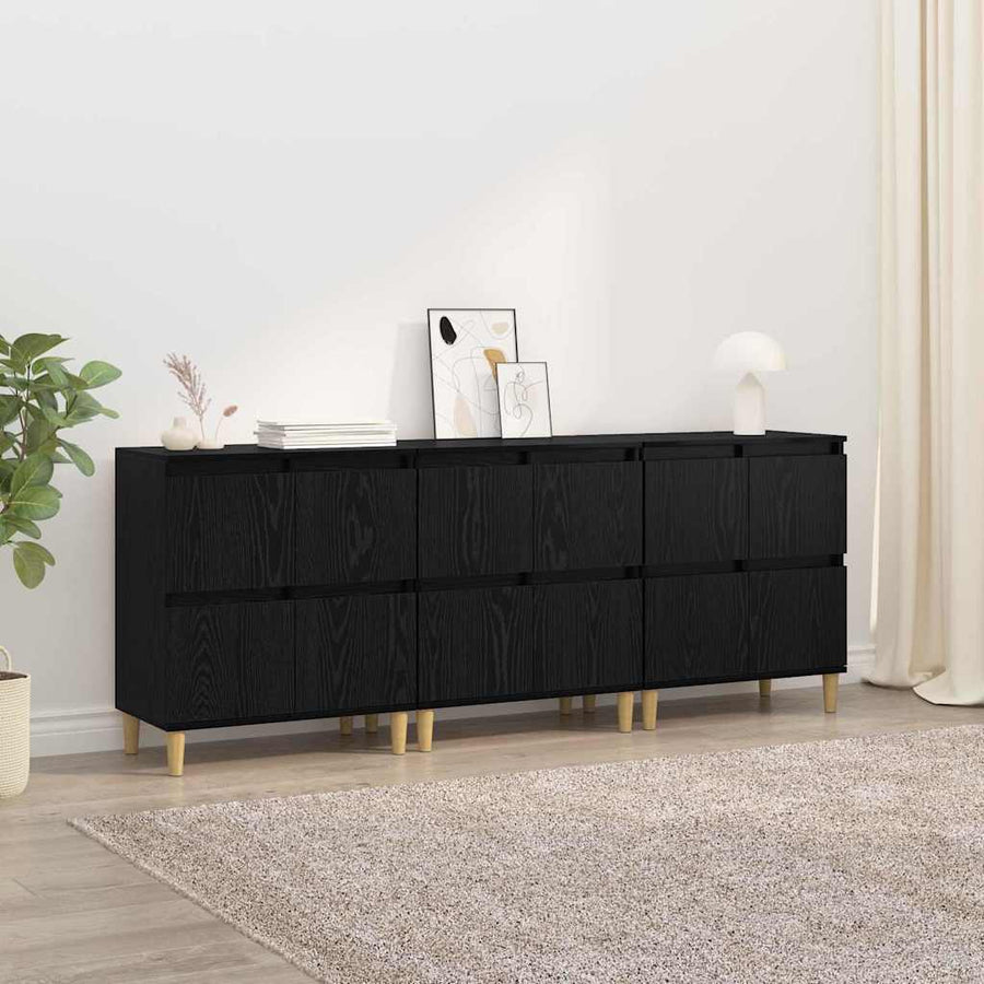 Dressoirs 3 pcs Zwart Eiken 60 x 35 x 70 cm Bewerkt hout