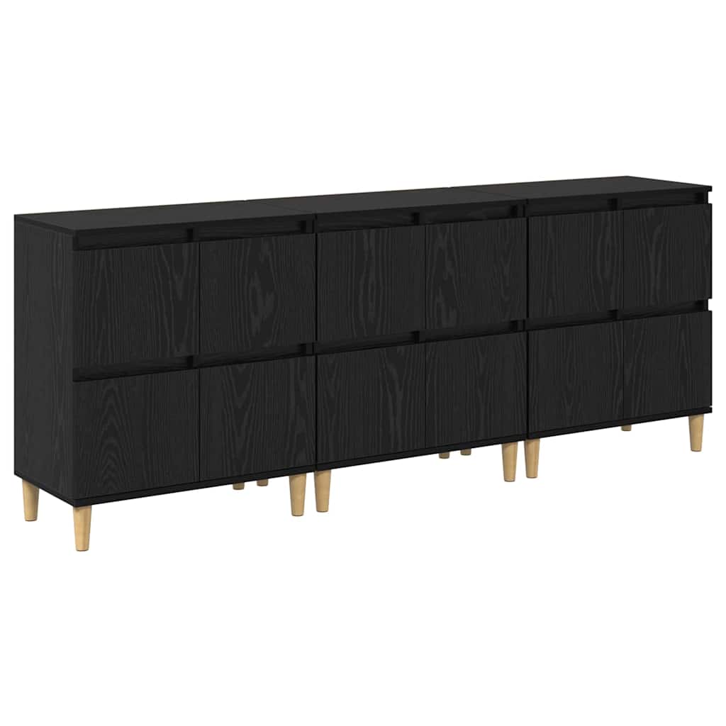 Dressoirs 3 pcs Zwart Eiken 60 x 35 x 70 cm Bewerkt hout