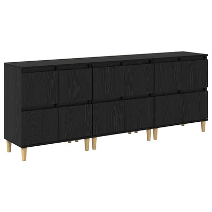 Dressoirs 3 pcs Zwart Eiken 60 x 35 x 70 cm Bewerkt hout