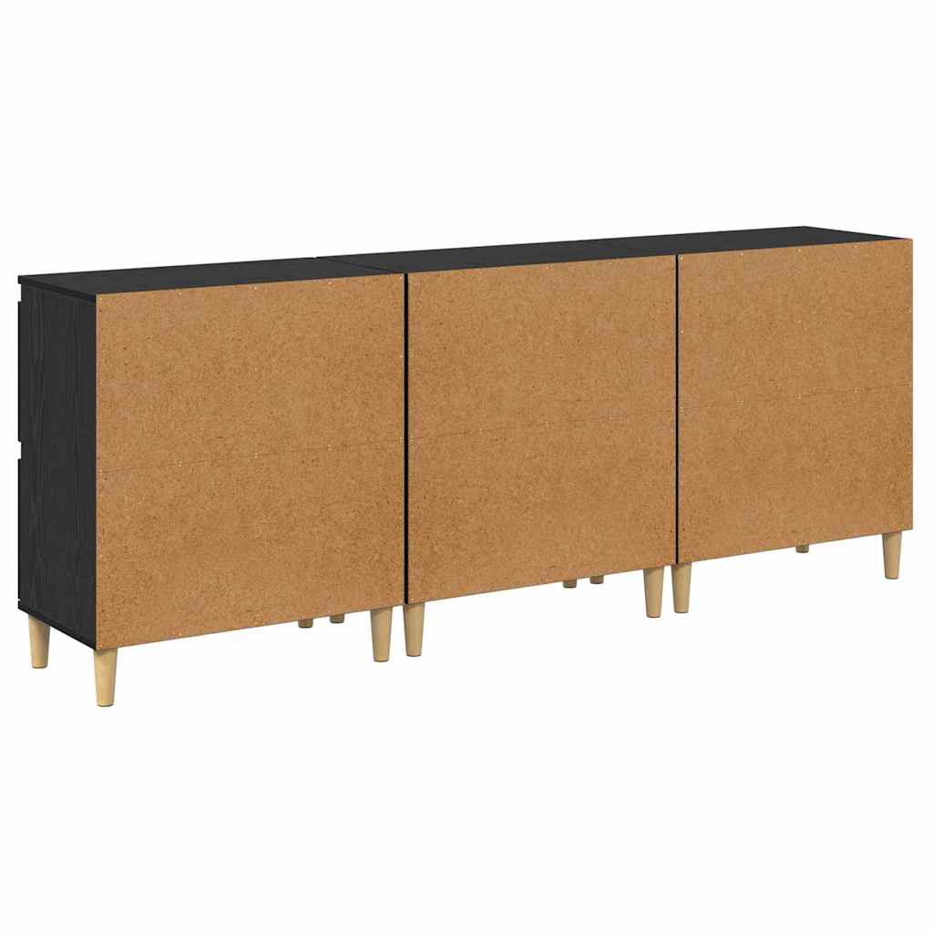 Dressoirs 3 pcs Zwart Eiken 60 x 35 x 70 cm Bewerkt hout