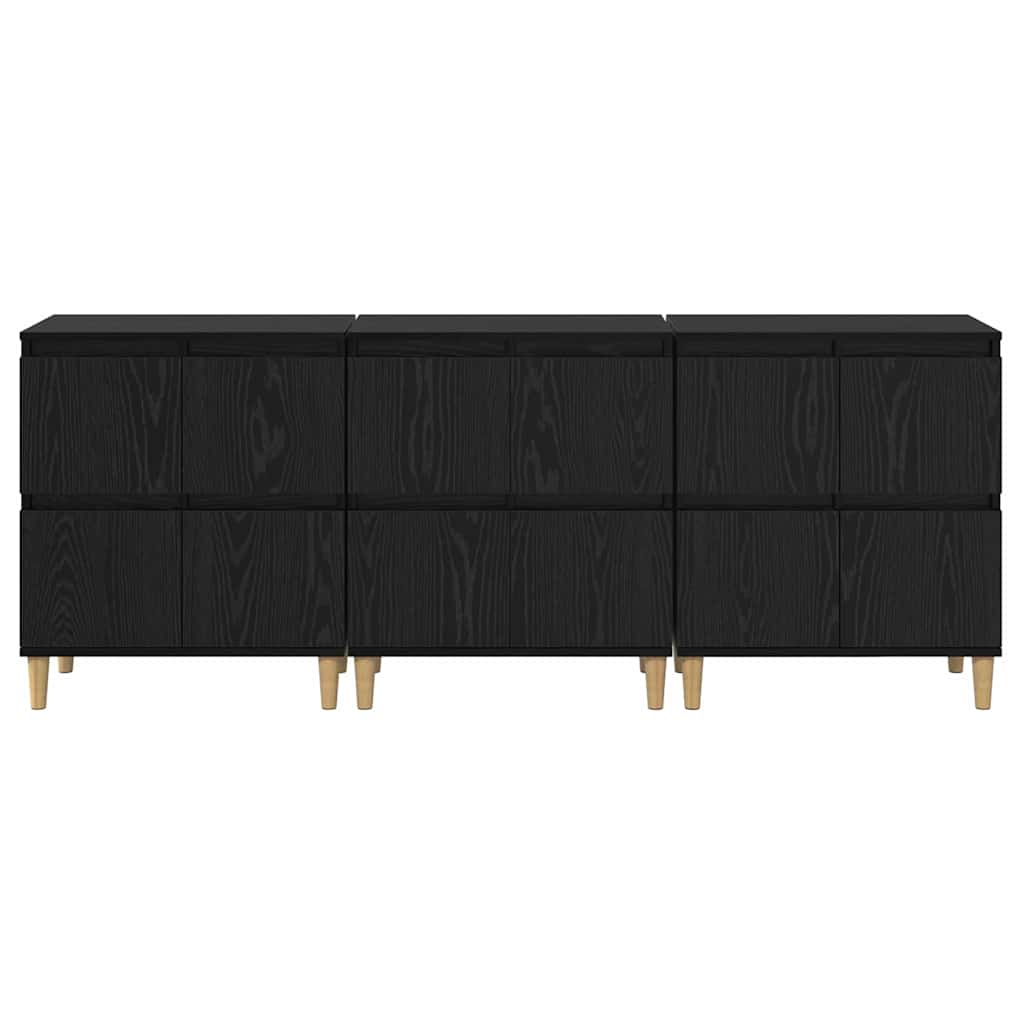Dressoirs 3 pcs Zwart Eiken 60 x 35 x 70 cm Bewerkt hout