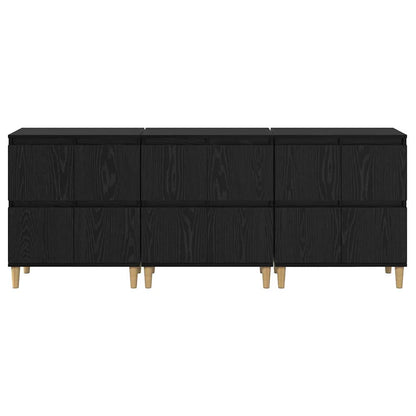 Dressoirs 3 pcs Zwart Eiken 60 x 35 x 70 cm Bewerkt hout