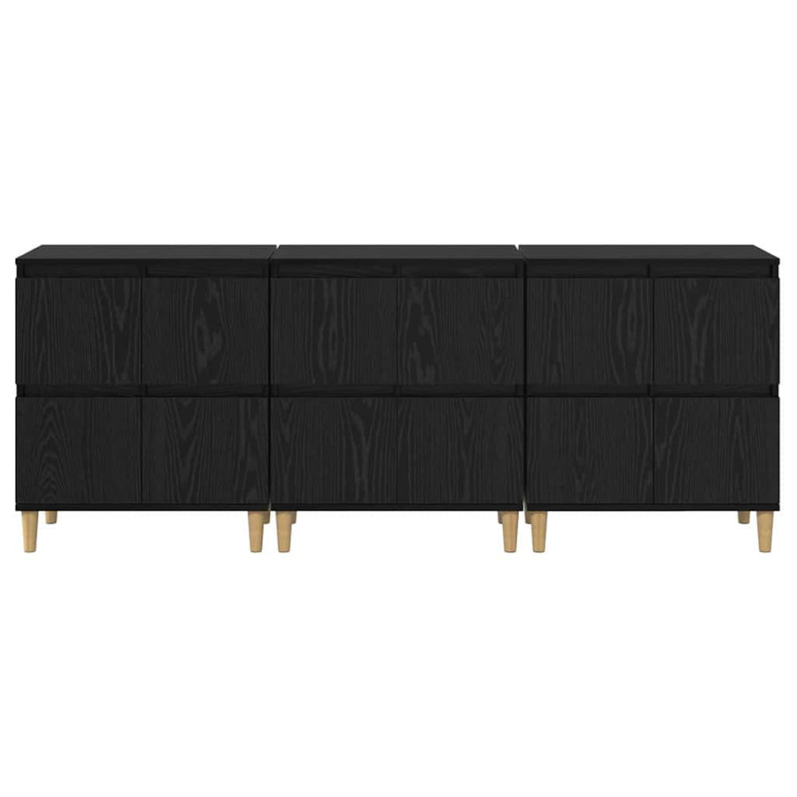 Dressoirs 3 pcs Zwart Eiken 60 x 35 x 70 cm Bewerkt hout