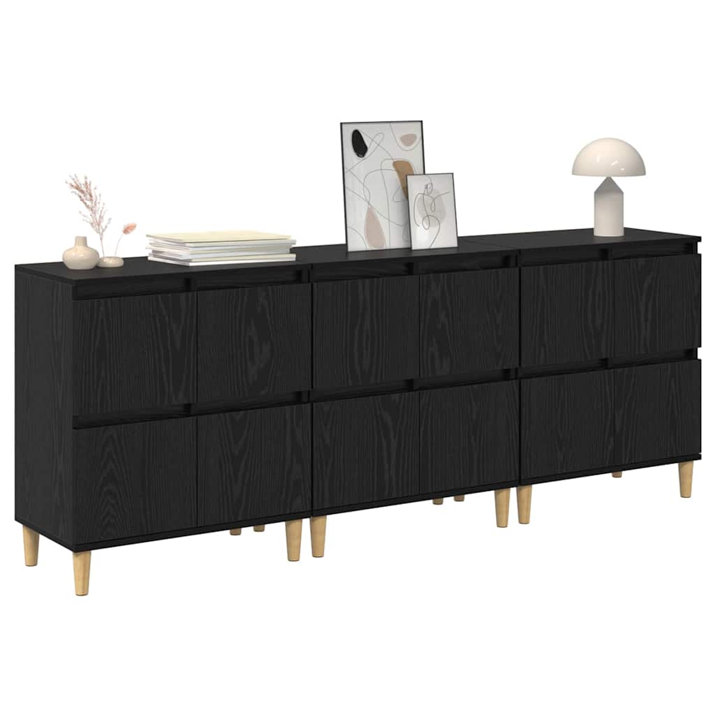 Dressoirs 3 pcs Zwart Eiken 60 x 35 x 70 cm Bewerkt hout