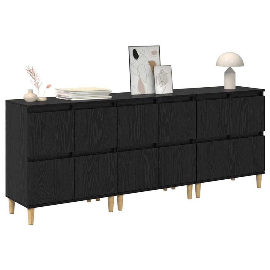 Dressoirs 3 pcs Zwart Eiken 60 x 35 x 70 cm Bewerkt hout