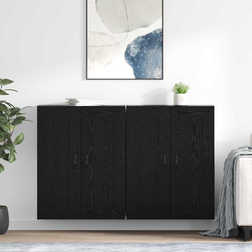 Wandkasten 2 pcs Zwart Eiken 69,5 x 34 x 90 cm Bewerkt hout