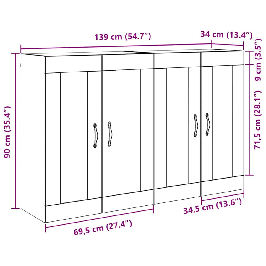 Wandkasten 2 pcs Zwart Eiken 69,5 x 34 x 90 cm Bewerkt hout