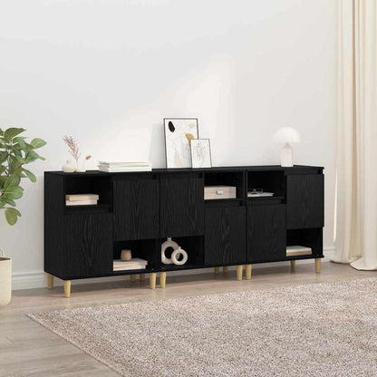 Dressoirs 3 pcs Zwart Eiken 60 x 35 x 70 cm Bewerkt hout