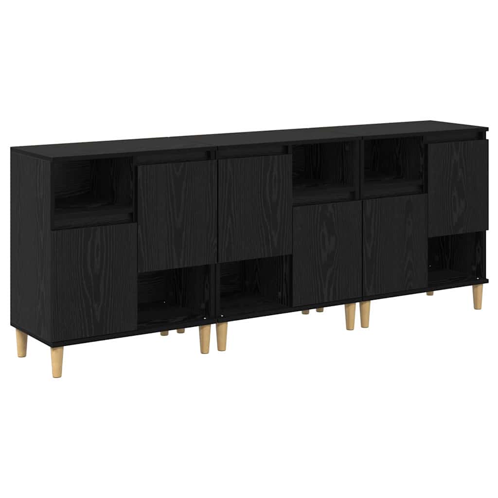 Dressoirs 3 pcs Zwart Eiken 60 x 35 x 70 cm Bewerkt hout