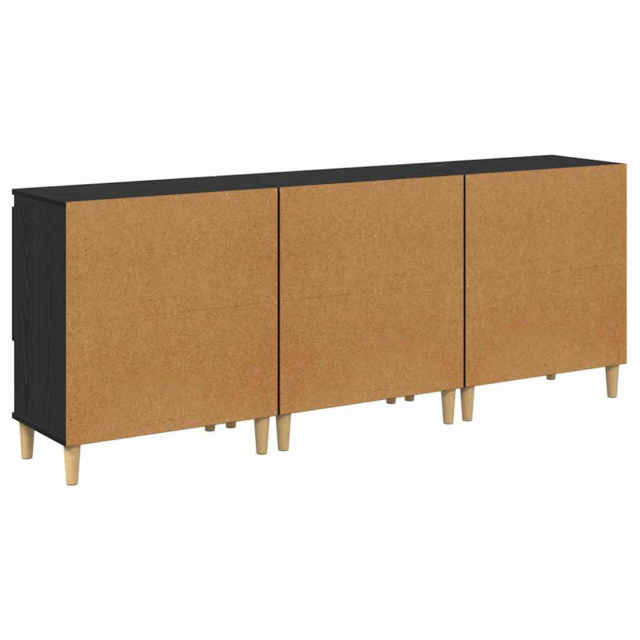 Dressoirs 3 pcs Zwart Eiken 60 x 35 x 70 cm Bewerkt hout