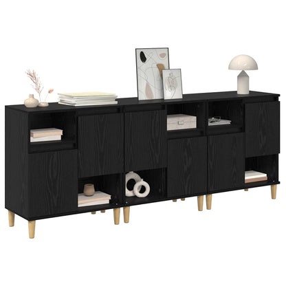 Dressoirs 3 pcs Zwart Eiken 60 x 35 x 70 cm Bewerkt hout