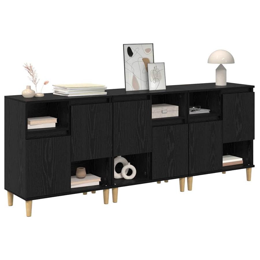 Dressoirs 3 pcs Zwart Eiken 60 x 35 x 70 cm Bewerkt hout