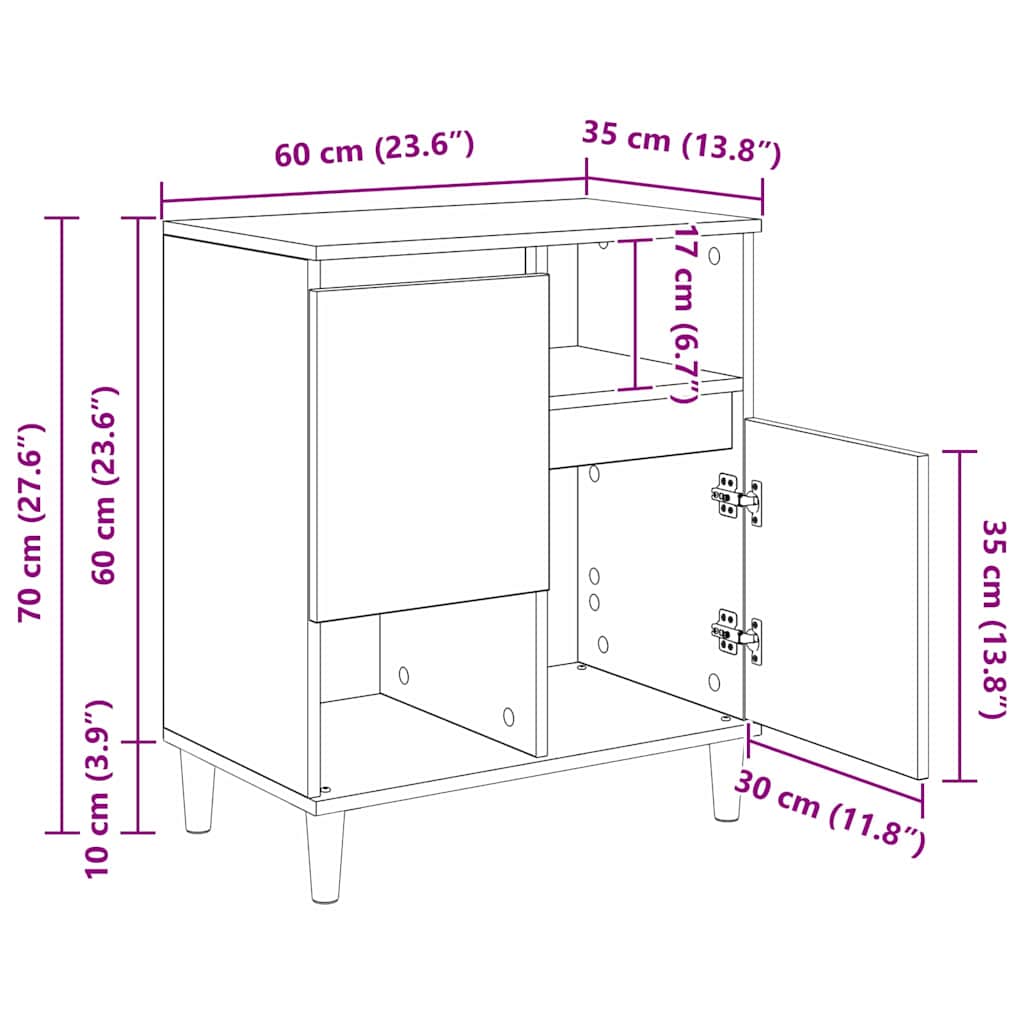 Dressoirs 3 pcs Zwart Eiken 60 x 35 x 70 cm Bewerkt hout