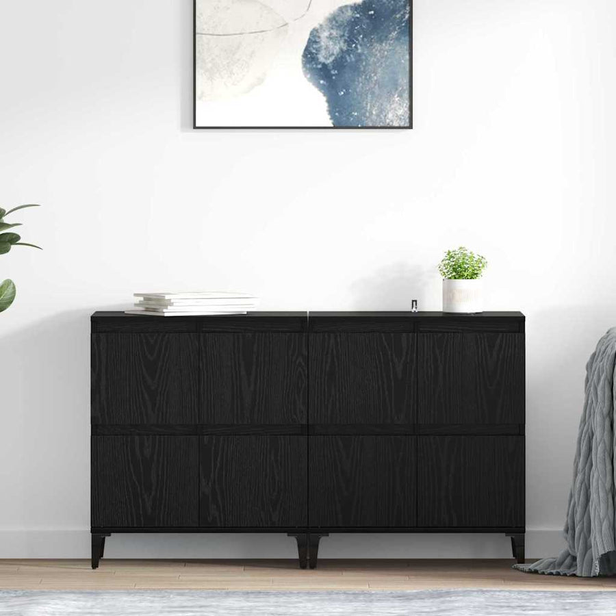 Dressoirs 2 pcs Zwart Eiken 60 x 35 x 70 cm Bewerkt hout