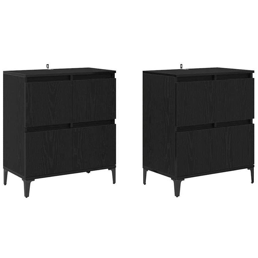 Dressoirs 2 pcs Zwart Eiken 60 x 35 x 70 cm Bewerkt hout