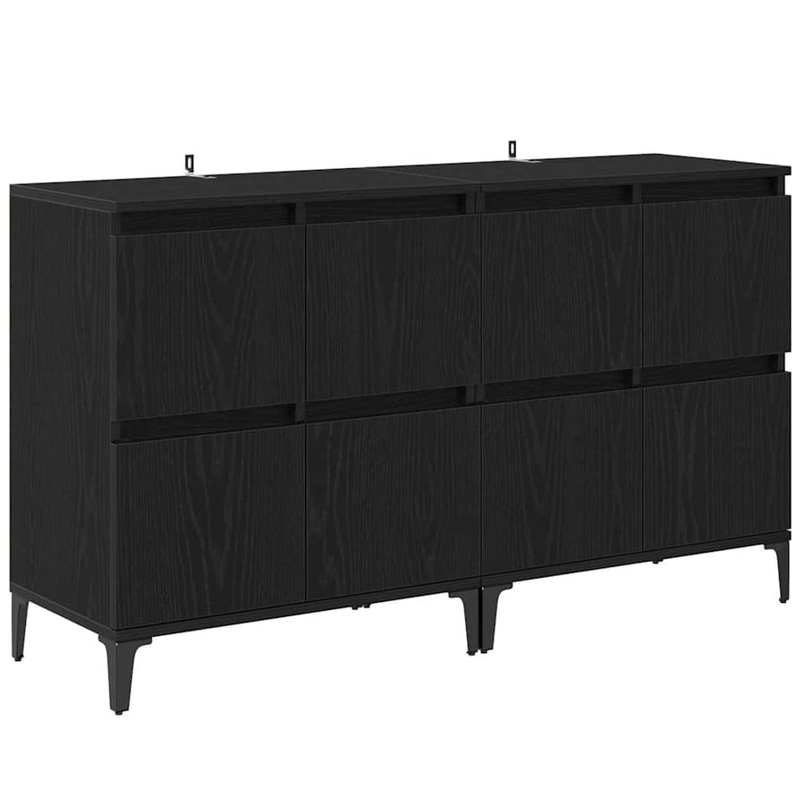 Dressoirs 2 pcs Zwart Eiken 60 x 35 x 70 cm Bewerkt hout