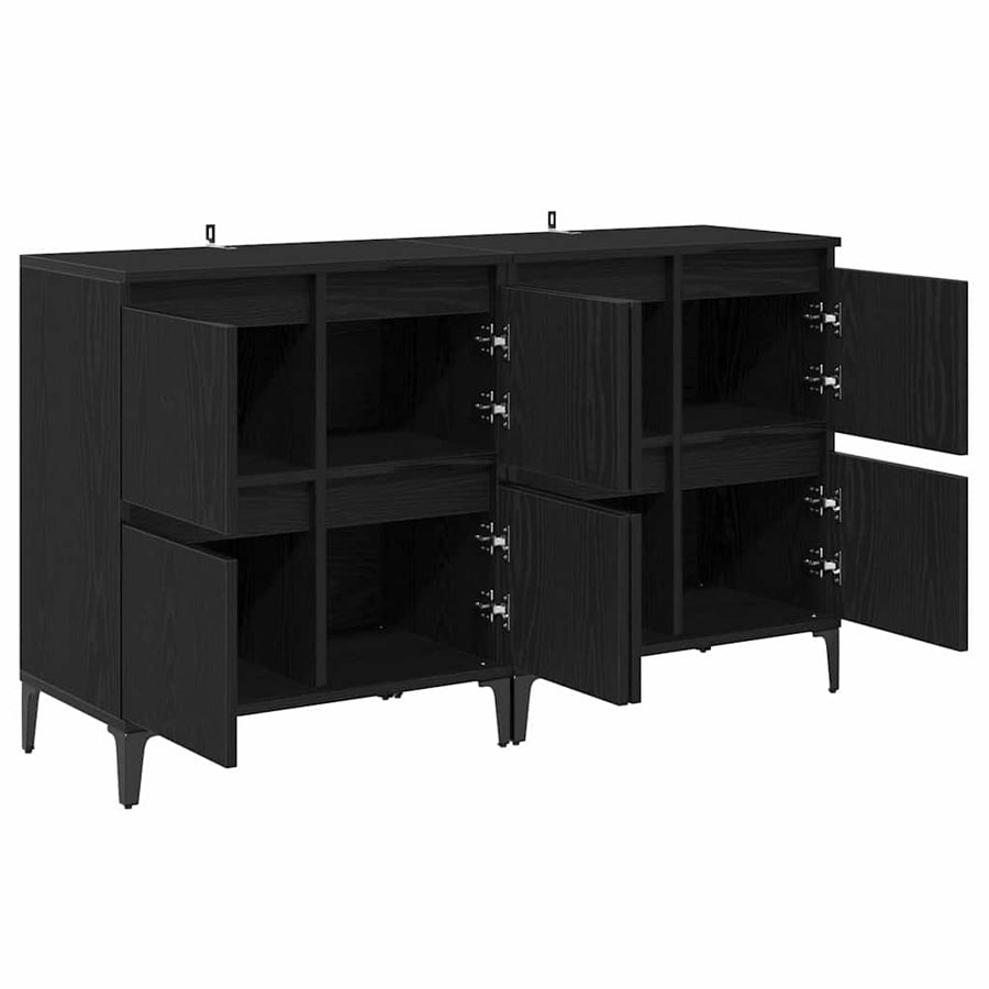 Dressoirs 2 pcs Zwart Eiken 60 x 35 x 70 cm Bewerkt hout