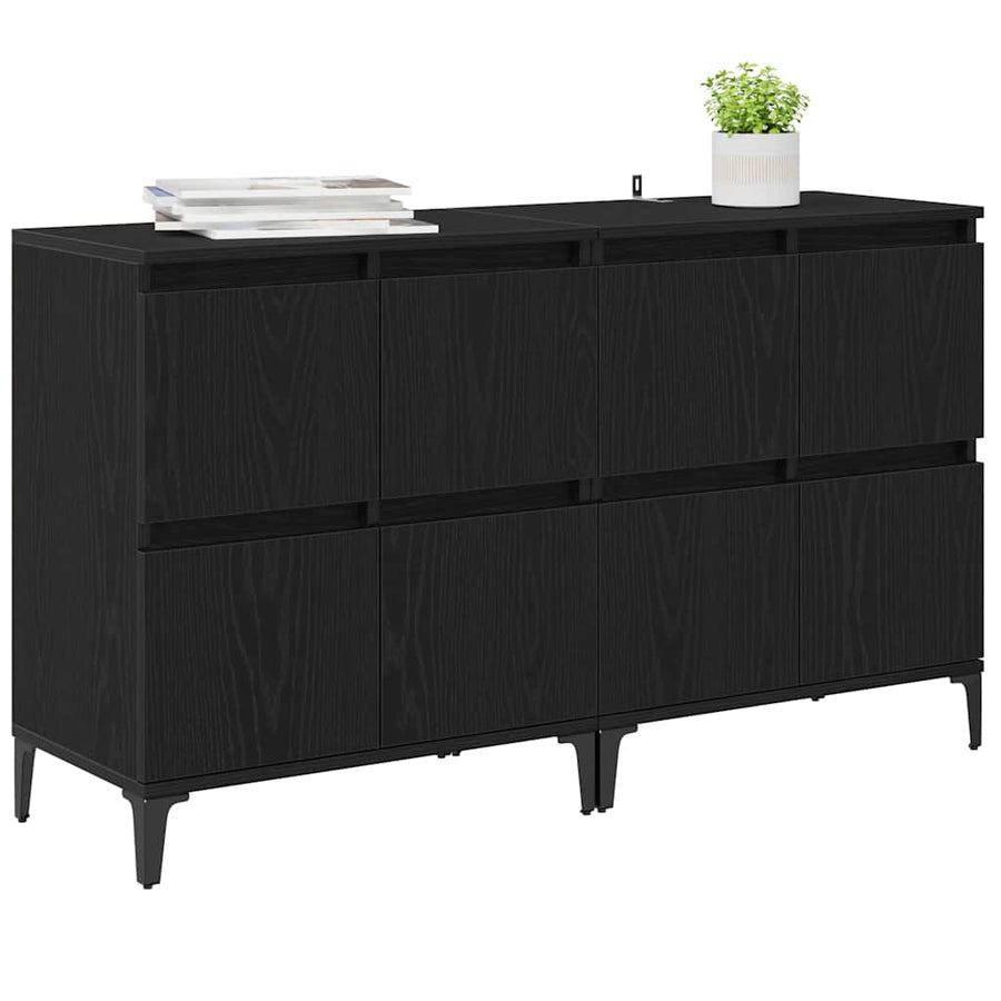 Dressoirs 2 pcs Zwart Eiken 60 x 35 x 70 cm Bewerkt hout