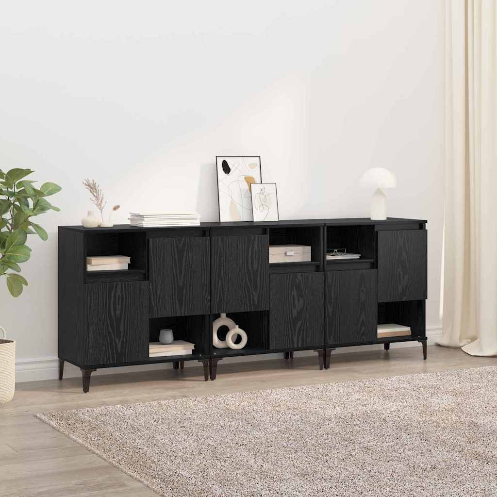 Dressoirs 3 pcs Zwart Eiken 60 x 35 x 70 cm Bewerkt hout