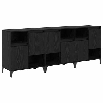 Dressoirs 3 pcs Zwart Eiken 60 x 35 x 70 cm Bewerkt hout