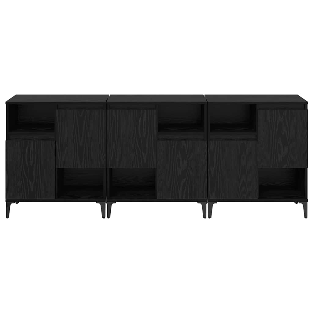 Dressoirs 3 pcs Zwart Eiken 60 x 35 x 70 cm Bewerkt hout