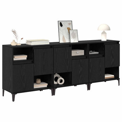 Dressoirs 3 pcs Zwart Eiken 60 x 35 x 70 cm Bewerkt hout
