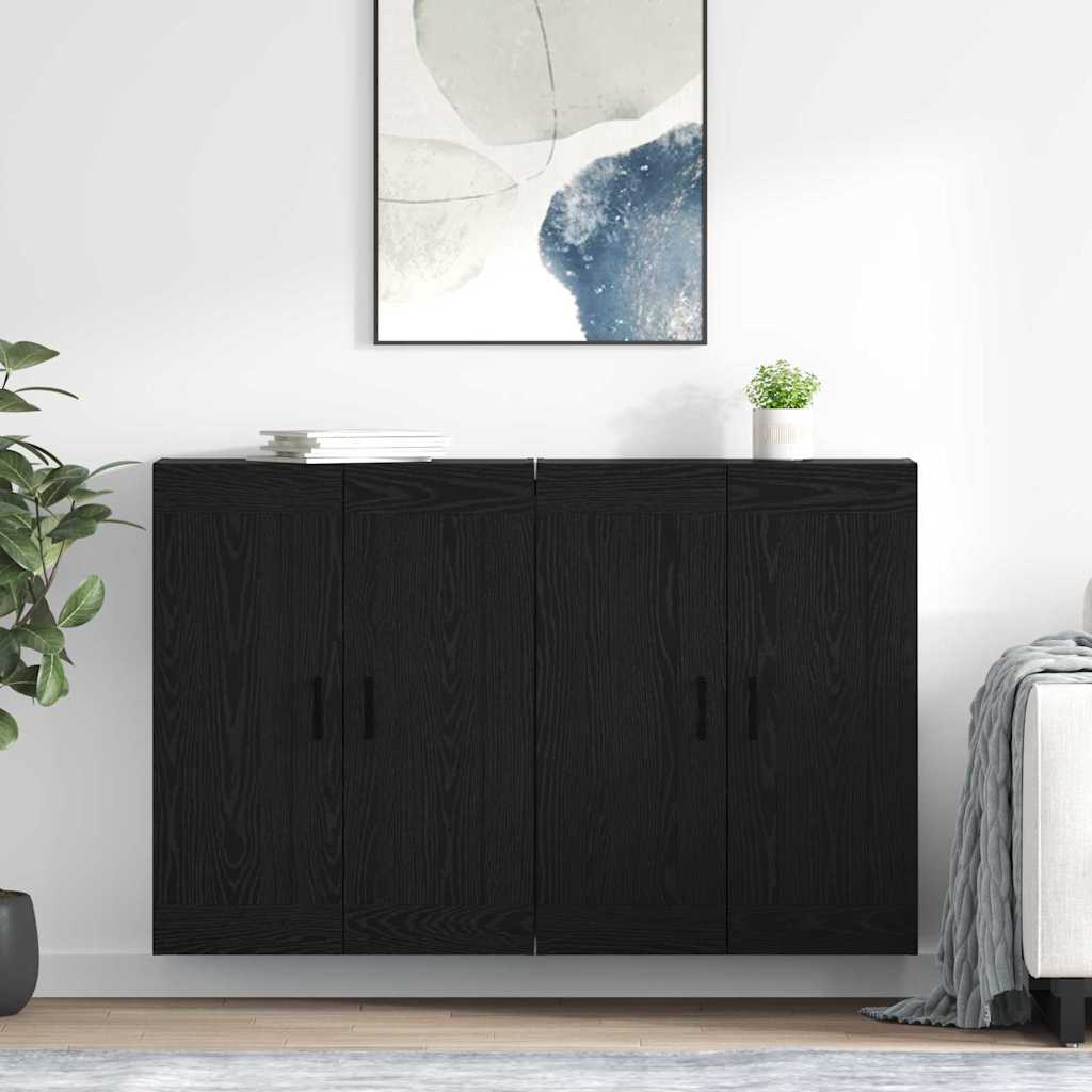Wandkasten 2 pcs Zwart Eiken 69,5 x 34 x 90 cm Bewerkt hout