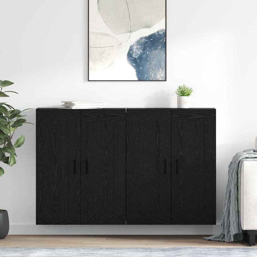 Wandkasten 2 pcs Zwart Eiken 69,5 x 34 x 90 cm Bewerkt hout