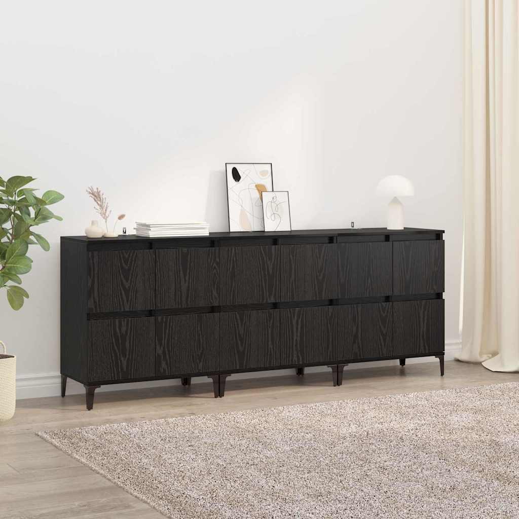 Dressoirs 3 pcs Zwart Eiken 60 x 35 x 70 cm Bewerkt hout
