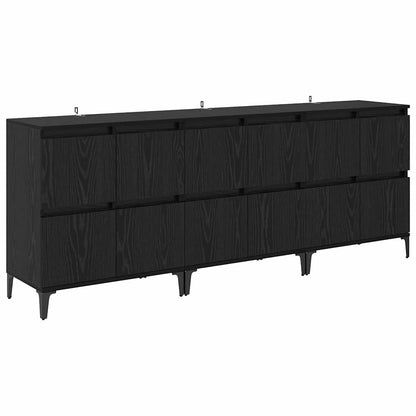 Dressoirs 3 pcs Zwart Eiken 60 x 35 x 70 cm Bewerkt hout