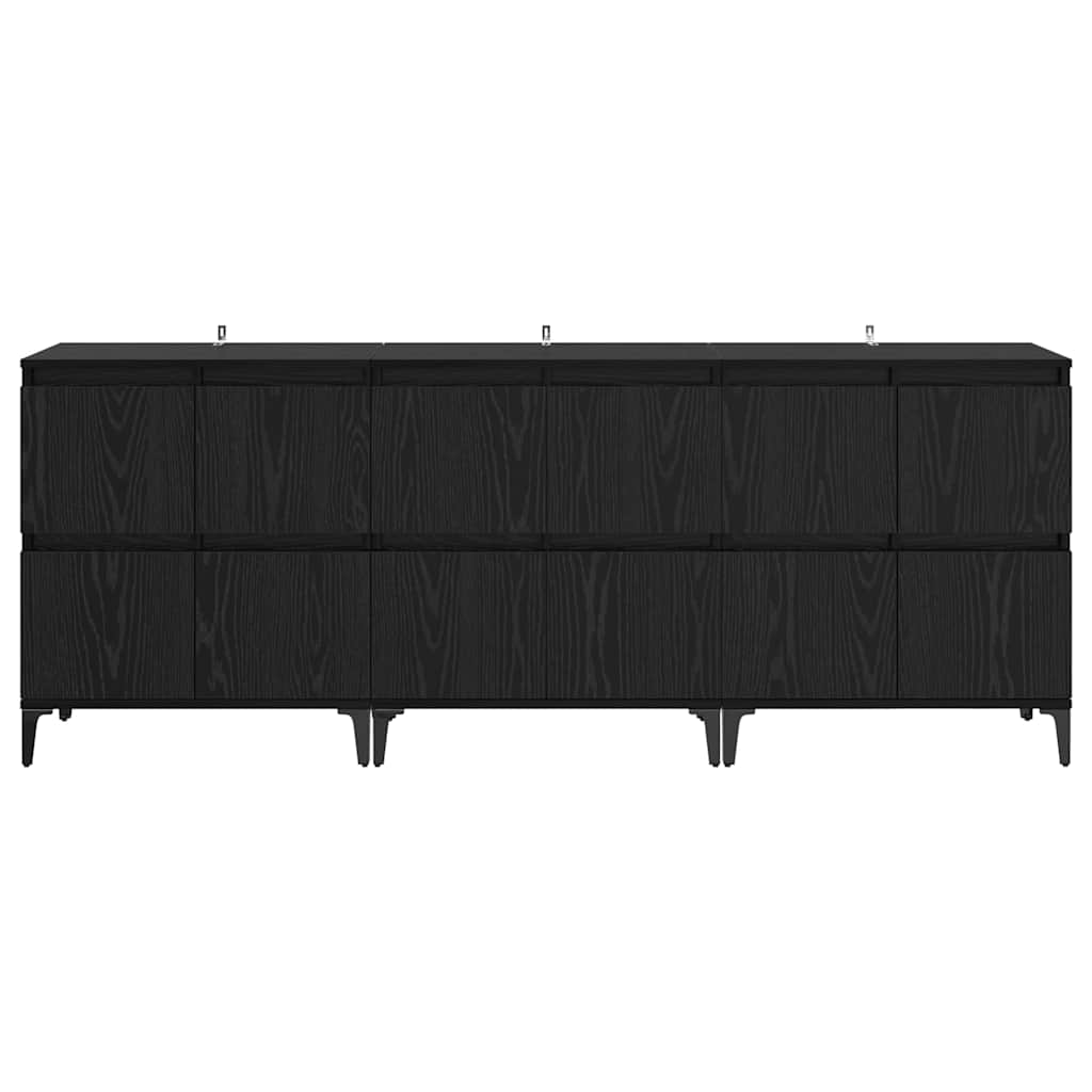 Dressoirs 3 pcs Zwart Eiken 60 x 35 x 70 cm Bewerkt hout