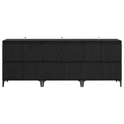 Dressoirs 3 pcs Zwart Eiken 60 x 35 x 70 cm Bewerkt hout