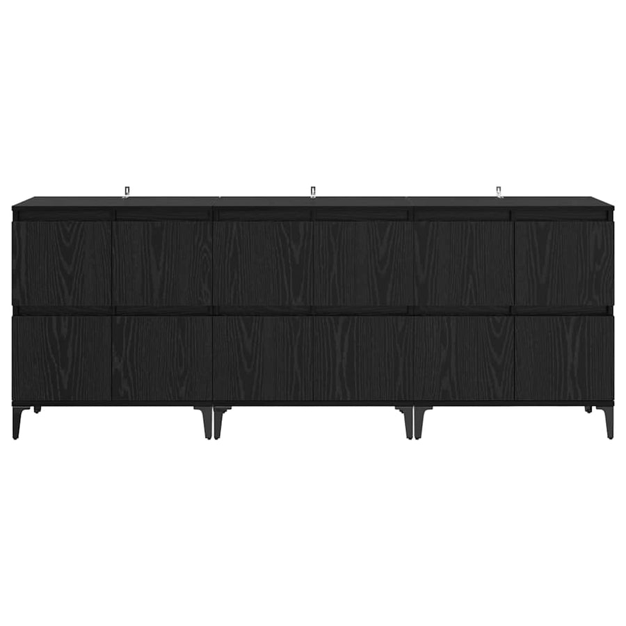 Dressoirs 3 pcs Zwart Eiken 60 x 35 x 70 cm Bewerkt hout