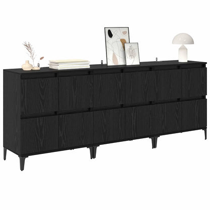 Dressoirs 3 pcs Zwart Eiken 60 x 35 x 70 cm Bewerkt hout