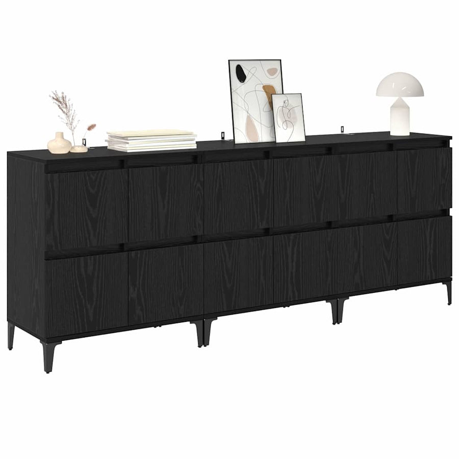 Dressoirs 3 pcs Zwart Eiken 60 x 35 x 70 cm Bewerkt hout