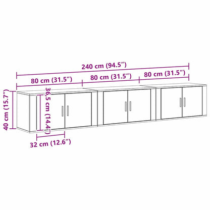Wandtv-kast Set 3 pcs Zwart Eiken 80 x 34,5 x 40 cm