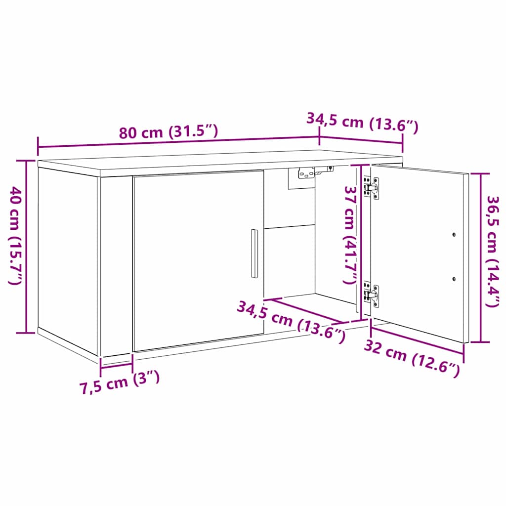 Wandtv-kast Set 3 pcs Zwart Eiken 80 x 34,5 x 40 cm