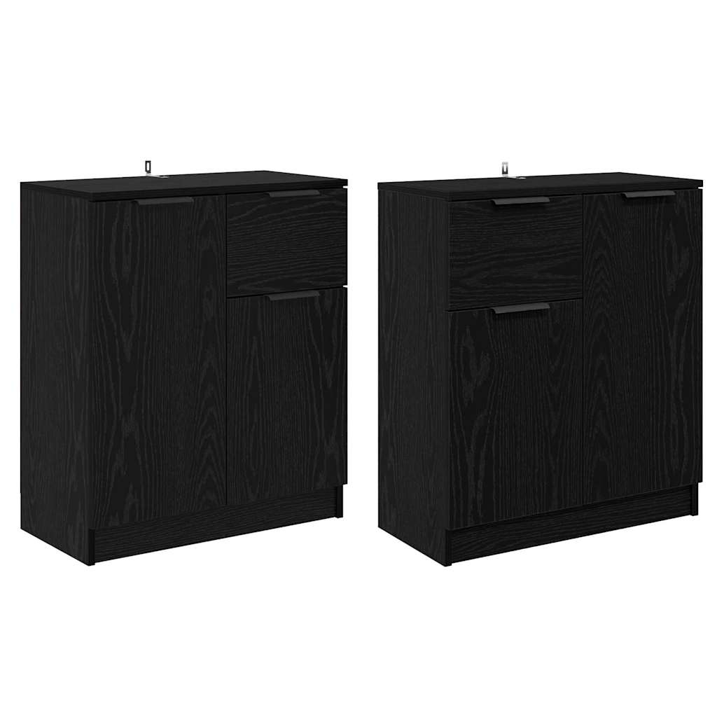 Dressoirs 2 pcs Zwart Eiken 60 x 30 x 70 cm Bewerkt hout