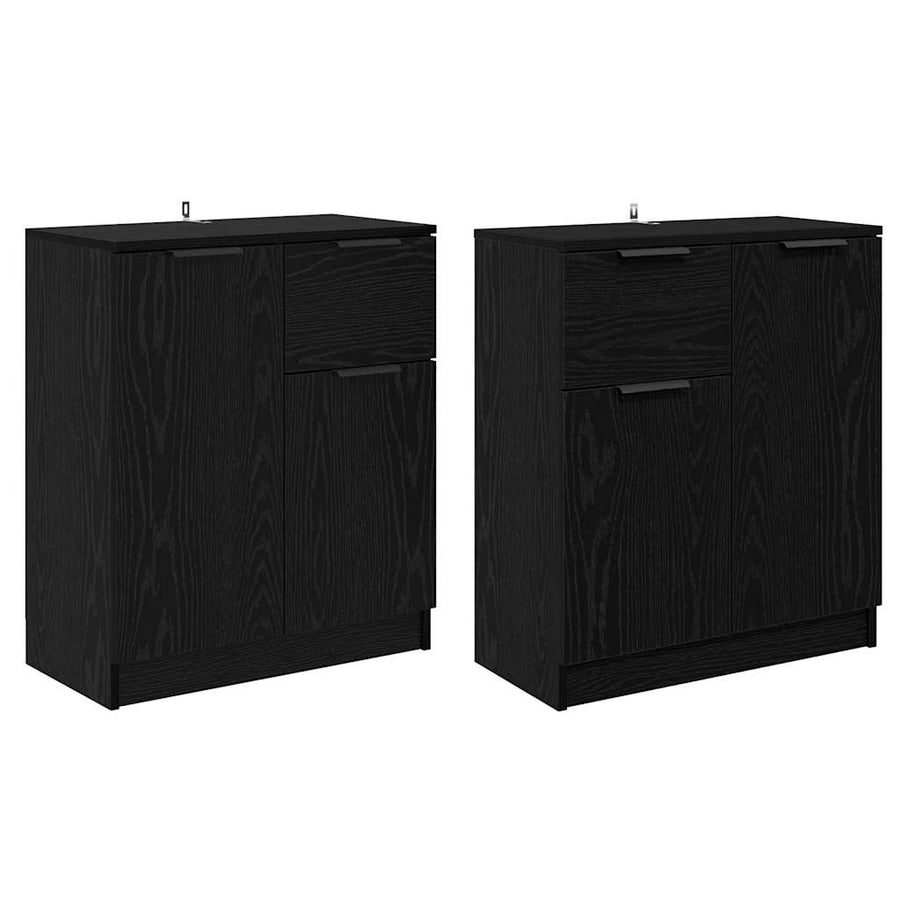Dressoirs 2 pcs Zwart Eiken 60 x 30 x 70 cm Bewerkt hout
