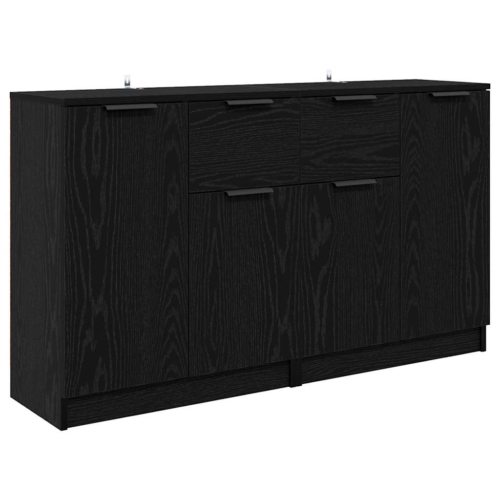 Dressoirs 2 pcs Zwart Eiken 60 x 30 x 70 cm Bewerkt hout